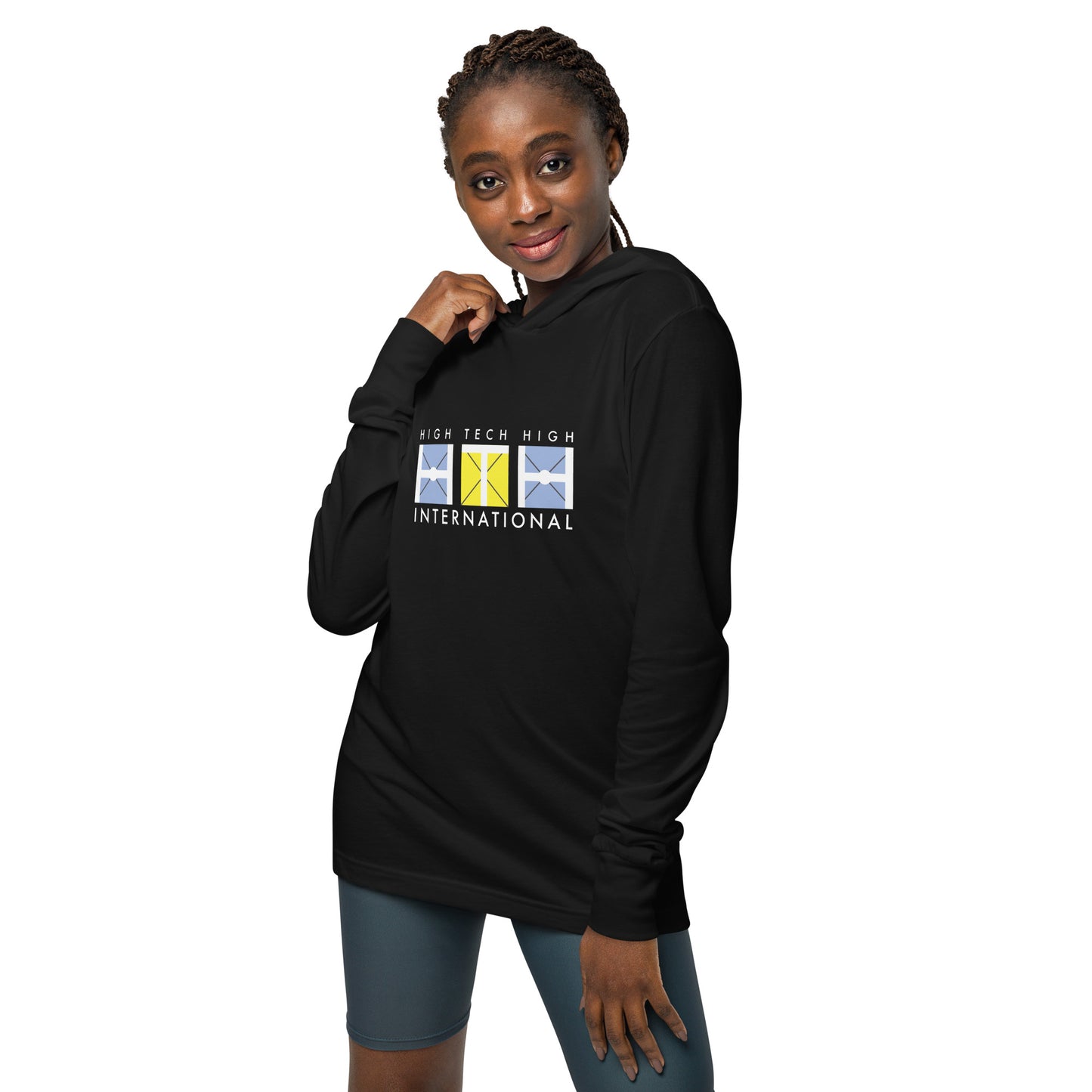 Unisex Hooded long-sleeve tee, Official Logo, white lettering