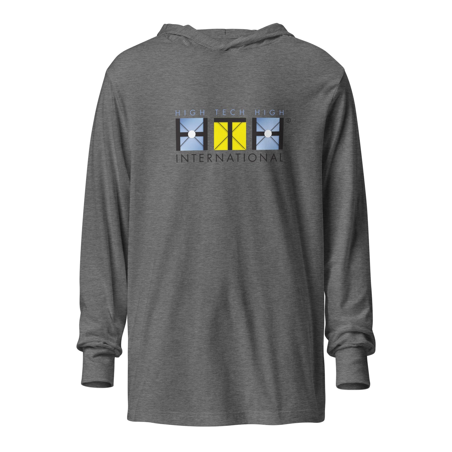 Unisex Hooded long-sleeve tee, Official Logo, black/blue lettering