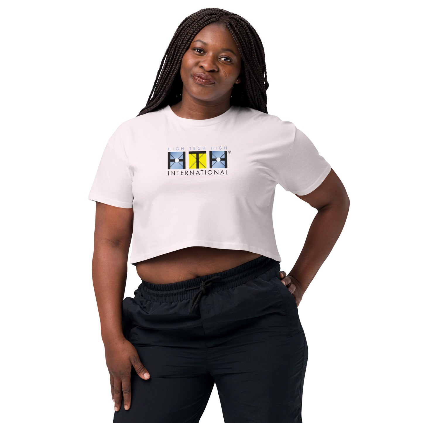 Women’s crop top, Official Logo, black/blue lettering